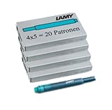 Lamy T10 20 Tintenpatronen 4 Päckchen mit 5 Tintenpatronen, 8 Farben zur Auswahl (4 Päckchen, türkis)