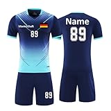 Personifizieren Kinder Erwachsene Trikot Fussballtrikot Kinder mit Namen Nummber Team Logo Home Auswärts Fußball Trikot (Saphirblau)