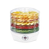 SUNTEC Dörrautomat mit Timer – Dörrgerät klein & rund für Obst + Fleisch + Gemüse – 5 BPA freie Etagen und 2 Matten als Zubehör Set – Temperaturregler 35-70 C° – 240 Watt – FDH-8595 Dörthe digital