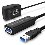 RSHTECH USB 3.0 Verlängerung Kabel mit 5V2A Netzteil aktiv USB 10M Verlängerungskabel Super Speed Kabel A auf Buchse A mit Signalverstärker 5 GBit/s Repeater Schwarz