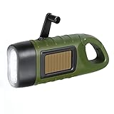 PRUNUS LED Taschenlampe Kurbel Notfall, Solar Taschenlampe Aufladbar, Dynamo Taschenlampen mit Karabinerhaken, Mini Taschenlampe mit kurbel und Solarpanel für Outdoor/Camping/Stromausfällel.