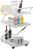 VOMKR Bar Servierwagen, Weinwagen für Home Kitchen Hotel Teewagen mit 3 Böden, Tablett aus Metall und gehärtetem Glas, Barwagen, Küche, Mehrzweckwagen (Color : B)