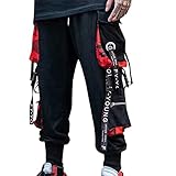 Beokeuioe Jogginghose Herren Cargohose Arbeit Kampf Techwear Hose mit Taschen Hip Hop Jogger Hosen streetwear Haremshose Mehrere Taschen mode cargo hosen Teenager Jugendhose, L, A-3 Schwarz