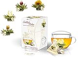 Creano ErblühTeelini Teeblumen Geschenkset mit Teeglas und 8 Teeblumen im Tassenformat, Weißer Tee, Geschenk zu Weihnachten