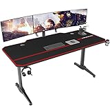 DlandHome Gaming Tisch 140cm Ergonomischer Gaming Schreibtisch Groß PC Tisch Gaming Desk mit Große Mausunterlage, Gamer Computertisch mit USB Spielegriff Rack, Getränkehalter & Kopfhörerhaken