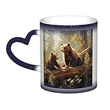 FCTVASDM Wärmeempfindliche Farbwechsel-Tasse, 325 ml, niedliche Bären, die im Baum spielen, Kaffeetasse, Teetasse, Sternenhimmel, Keramikbecher, lustige Wassertasse, Keramik-Kaffeetassen, Geschenk für