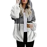 Kapuzenpulli Damen Hoodie Lang Kuschelfleece Jacke Plüschmantel Zip Up Winddicht Flauschmantel Steppjacke Dünne Leicht Teddy Jacke Winterjacke Sweatjacke Lässig Modisches Outdoorjacke Kurzmantel