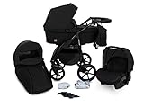 Boston 3 in 1 Kombikinderwagen Kinderwagen Babyschale Buggy Autositz Carlo Komplettset, TÜV-Zertifikat! Hergestellt in der EU (B5-Schwarz)…