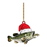 Clicitina Personalisierte Green Bass Fish Forellenflache 2D Weihnachtsschmuck Baumschmuck Rückspiegel Zubehör Mini Weihnachtsschmuck Schrank Organizer Bad (G, One Size)