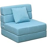 HOMCOM Schlafsessel Schlafsofa Sofabett Einzelsofa mit Waschbarem Kissen Blau 70cm x 70cm x 61cm