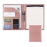 KARMIO A4 Padfolio-Organizer Mit Taschenrechner PU Leder Portfolio-Ordner Für Dokumente Visitenkartenhalter Für Damen Und Herren Business Aktenmappen (Color : Pink, Size : 8-Digit Calculator)