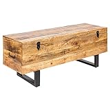 Industrial Truhenbank Factory LOFT 115cm Mangoholz Natur Sitzbank mit Stauraum Holzbank Truhe