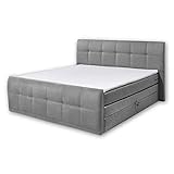 SACRAMENTO B1 Boxspringbett 180x200 mit Bettkasten, Grau - Bequemes Doppelbett mit Bonell-Federkern Matratze H2 & Komfortschaum Topper - 200 x 114 x 220 cm (B/H/T)