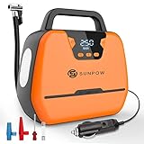 SUNPOW Luftkompressor 12V, Auto Kompressor Digital Elektrisch Luftpumpe Portable 10 Bar mit LCD Reifendruckmesser und Ventiladapter,Geeignet für Auto, Fahrrad, Motorrad, Bälle usw