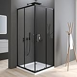 Boromal Duschkabine Schiebetür, Schwarz Duschkabine 90x90cm Eckeinstieg Schiebetüren 6mm ESG Glas Schwarz Duschabtrennung Dusche Duschwand Höhe 185cm