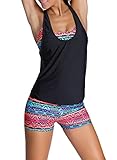 BLENCOT Damen Tankini Bauchweg Dreiteilig Tankini Set und Bikini Set mit Muster A-1 XXL