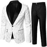 Saclerpnt Herren Anzug 2 Teiliger Ein-Knopf Slim Fit Sakko Smoking Blazer Set Business Hochzeit Party Jacke & Hose(Weiß,M)