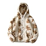 BBVP Kawaii Hoodie Damen Jacke Warm Winterjacke Kapuzenpullover Plüschjacke Fleecejacke Niedlichen Cartoon Bär Outwear Süßer Oversize Fleece Hoodies Teenager Mädchen Sweatshirts Plüsch Mantel