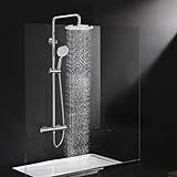 Rainsworth Duscharmatur mit Thermostat, 25 cm Regendusche Edelstahl Duschsystem, 3 Strahlarten Handbrause, 92-126 cm Duschstange Regenwalddusche Komplett für Dusche, Chrom