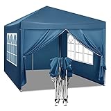 WOLTU Pavillon Pop-Up wasserdichter Faltpavillon Sonnenschutz Event Pavillon mit Seitenwänden Gartenpavillon auf Terrasse Camping Festival Pagodenzelt aus Oxford Metallrahmen 3 x 3 m Blau PVL0001bl