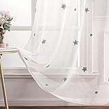 MIULEE Vorhang Gardine Sheer 2er Set Voile Sterne Stickerei Ösen Transparent Dekoschal Vorhänge Ösenvorhang Schals Fensterschal für Kinderzimmer Wohnzimmer Schlafzimmer 140x175 cm（B x H） Sterne Grau