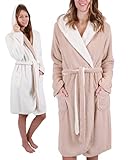 Betz Bademantel mit Kapuze Wende Saunabademantel Wellness KIEL für Damen und Herren Größe L-XL beige-creme