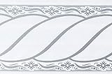 Dundee Deco MGAZBD5013 Tapeten Bordüre, selbstklebend, Damast, grau, weiße Schnörkel, Rolle Tapetenbordüre 10 m x 5 cm