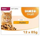 IAMS Delights Senior Katzenfutter Nass - Multipack mit Huhn in Gelee, hochwertiges Nassfutter für ältere Katzen ab 7 Jahre, 12 x 85 g