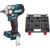 Makita DTW300Z Akku-Schlagschrauber 18,0 V (ohne Akku, ohne Ladegerät) & US PRO B1340 Kraft-Schlagschrauber-Nüsse 1/2' 10-32 mm Schlagnuss-Satz, 16 Stück