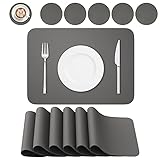 BANNIO 6er Set Tischsets Abwaschbar,Abwischbar Lederoptik Platzset und Untersetzer,Wasserdicht PVC Platzdeckchen Tischset für Hause Küche Restaurant und Hotel,41x31cm,Dunkelgrau