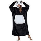 Tragbare Decke Sweatshirt für Damen Oversized Hoodie Sweatshirt Decke Pyjama Super Weich Warm Bequem Decke mit Tasche Geeignet Kapuzenpullover für Erwachsene, Männer, Frauen, Jugendliche (Schwarz)