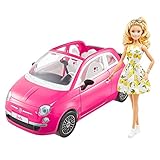 Barbie HGV03 - Puppe und Fiat 500 Auto, rosa 4-Sitzer Fahrzeug mit Barbie-Puppe in Mode und Zubehör, Spielzeug Geschenk für Kinder ab 3 Jahren