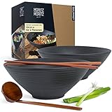 Moritz & Moritz 2x Ramen Schüssel Keramik - 24 cm Ø - Schwarzes Ramen Bowl Set für 2 Personen – Für Suppe, Pho und Sushi Bowl – Inkl. Stäbchen und Löffel