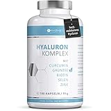 Der Testsieger 2022: 180 Hyaluronsäure Kapseln hochdosiert - 600mg mit Zink und Curcuma – Vegane Hyaluron Kapseln mit hochmolekularer Hyaluronsäure + Biotin, Selen für Haut, Knochen, Gelenke