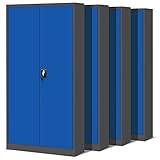 4er Set Aktenschrank C001H Büroschrank Metallschrank Stahlschrank Werkzeugschrank Stahlblech Pulverbeschichtet Flügeltürschrank Abschließbar 195 cm x 90 cm x 40 cm (anthrazit/blau)