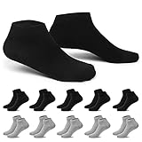 EKSHER 10 Paar Sneaker Socken Herren 47-50 Kurze Halbsocken Quarter Baumwolle Schwarz&Grau Unisex