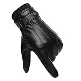 Winter Handschuhe Herren Faux Leder Warm Dick Vlies Winddicht Kälteschutz Thermal Fäustlinge Anti-Rutsch Berührungssensitiver Bildschirm für Outdoor Fahren Camping Damen Teenager