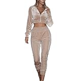 wenyujh Damen Bekleidungsset Sport Freizeit Pullover Hose Set Frühling 2 Teilig Samt Bauchweg Jacke Freizeithose Einfarbig (M, Khaki)