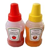 NiseWuds 2 Stücke Mini Ketchup Flaschen, 25 ml nachfüllbare Tomaten Ketchup Squeeze Container Flasche, Plastik tragbarer Squirt -Gewürze Gläser für Kinder Schulbüro Ketchup Flaschen Squeeze