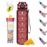 Trinkflasche 1L mit Früchtebehälter Opard Wasserflasche mit Teesieb Obst Rezept Water Bottle für Student, Büro, Sportler, Kinder, Fitness