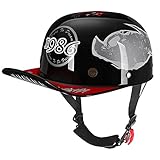 Erwachsene Retro Schädelkappe Halbhelm, Deutschen Stil Motorrad-Halbschalenhelm ECE-zugelassener Baseballmütze Offener Helm für Damen Und Herren Cruiser Scooter Moped