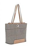 Tamaris Damen Shopper Tasche Hahnentritt Pepita Sperrverschluss Joana 31773, Farbe:Beige