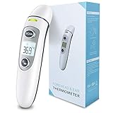 Fieberthermometer Ohrthermometer, Kontaktlos Medical Stirnthermometer, Messwerte in Einer Sekunde abrufen, Dreifarbiger Temperaturalarm, Ideal für Babys, Kinder und Erwachsene