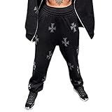 Beiyasi Damen Goth Punk Zip Up Hoodies Jacke Kreuz Strass Baggy Pants Joggers Hip H Damen Sweatshirt Schwarze Jogginghose