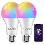 Alexa LED Lampe E27 WiFi Smart Glühbirne,ExtraStar 10W 1000LM Mehrfarbige wlan Dimmbar Birne, Kompatibel mit Alexa Echo,Google Home,2er Pack