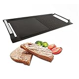 COVERCOOK Grillplatte - Gusseisen - 43 x 23 cm - 2 Griffe - Antihaft - Antirutsch- Grillpfanne mit halb-gerippt und halb-glatt - für Induktion, Herdplatten, Ofen, BBQ, Gasgrill