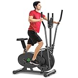 Crosstrainer - NEEZEE Crosstrainer für zuhause Heimtrainer mit Smart LCD Monitor, Sitz, Crosstrainer für Ganzkörpertraining, Fitnesstraining, platzsparendes Design, Schwarz