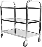 uyoyous Servierwagen Edelstahl 3 Böden Rollwagen Allzweckwagen Edelstahlwagen Küchenwagen mit 4 Fixierbare Leichtgängige Vollgummi Rollen - Silber Größe Ca. 75x40x83.5cm(L/B/H)