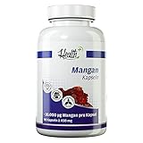 Health+ Mangan - 90 Kapseln mit 10 mg Mangangluconat pro Kapsel, wertvolles Spurenelement, Made in Germany