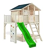 Stelzenhaus Tobi 610 Natur - extra stabil, mit extra viel Spielwert - das Spielhaus mit Dachpappe, Podesthöhe 150 cm, Kletterwand, Sandkasten.